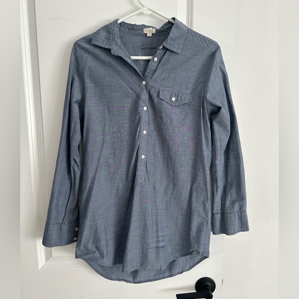 J. Crew Women’s Blue Chambray Denim Tunic or button-up Collard Night Shirt